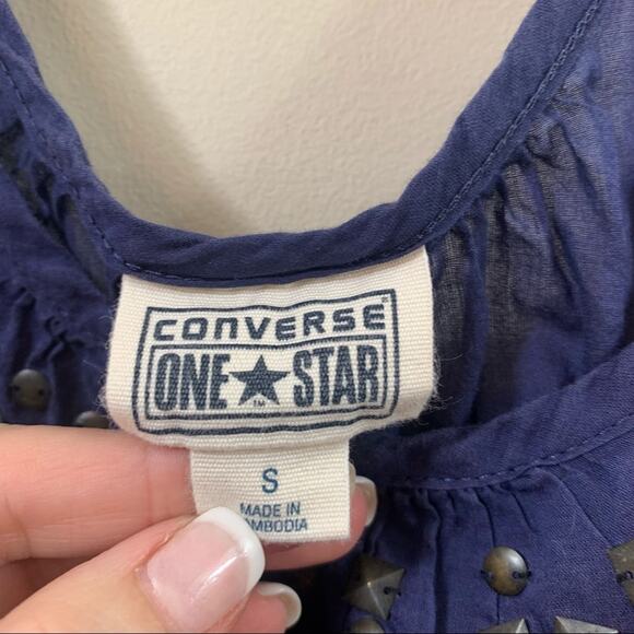 Converse One Star Tie Waist Navy Semi Sheer Mini Dress - Picture 2 of 5